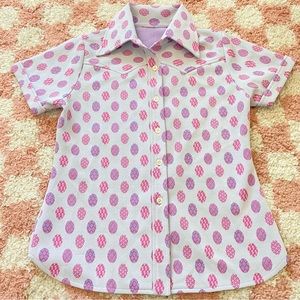 Vintage 70s Pastel Easter Egg Novelty Print Button Down Top